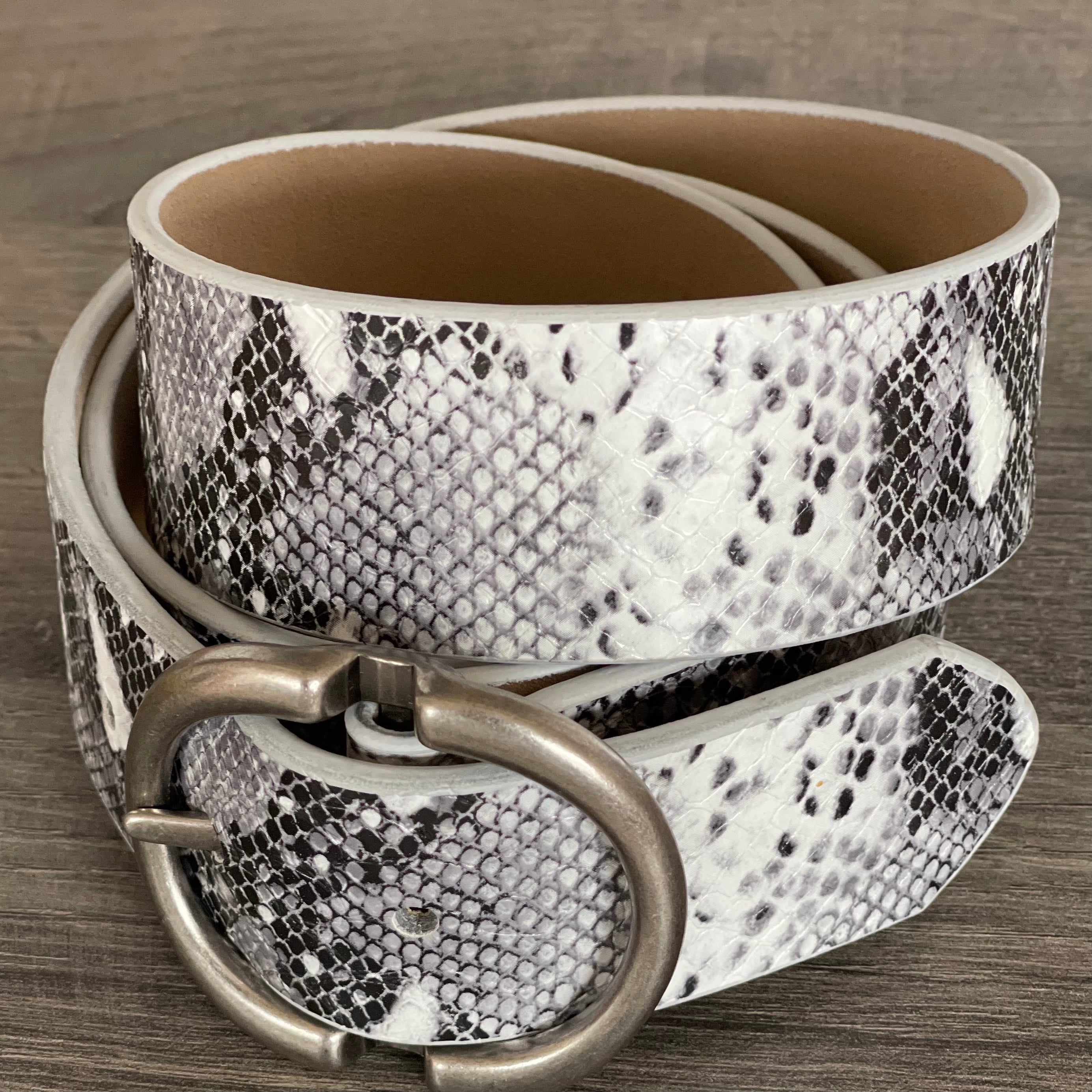 Women's Snakeskin Print Belt with Silver Buckle