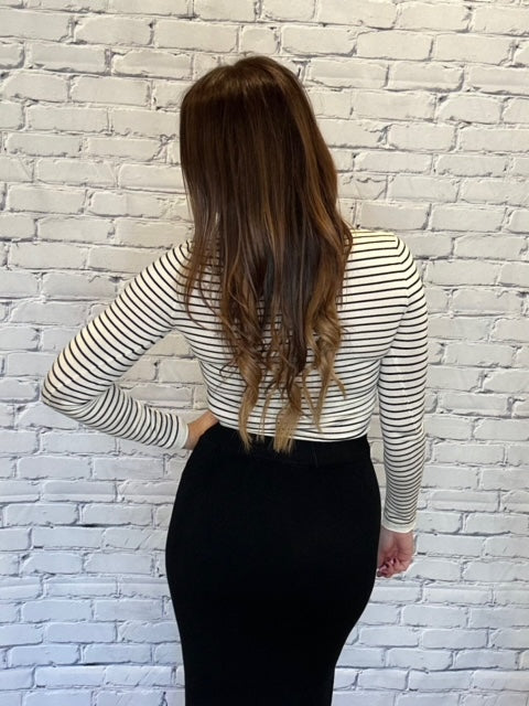 Striped Long Sleeve Knit Sweater in Black or Taupe