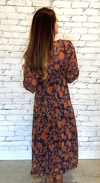 Fall Floral Maxi Dress in Navy - Warehouse Sale Item!