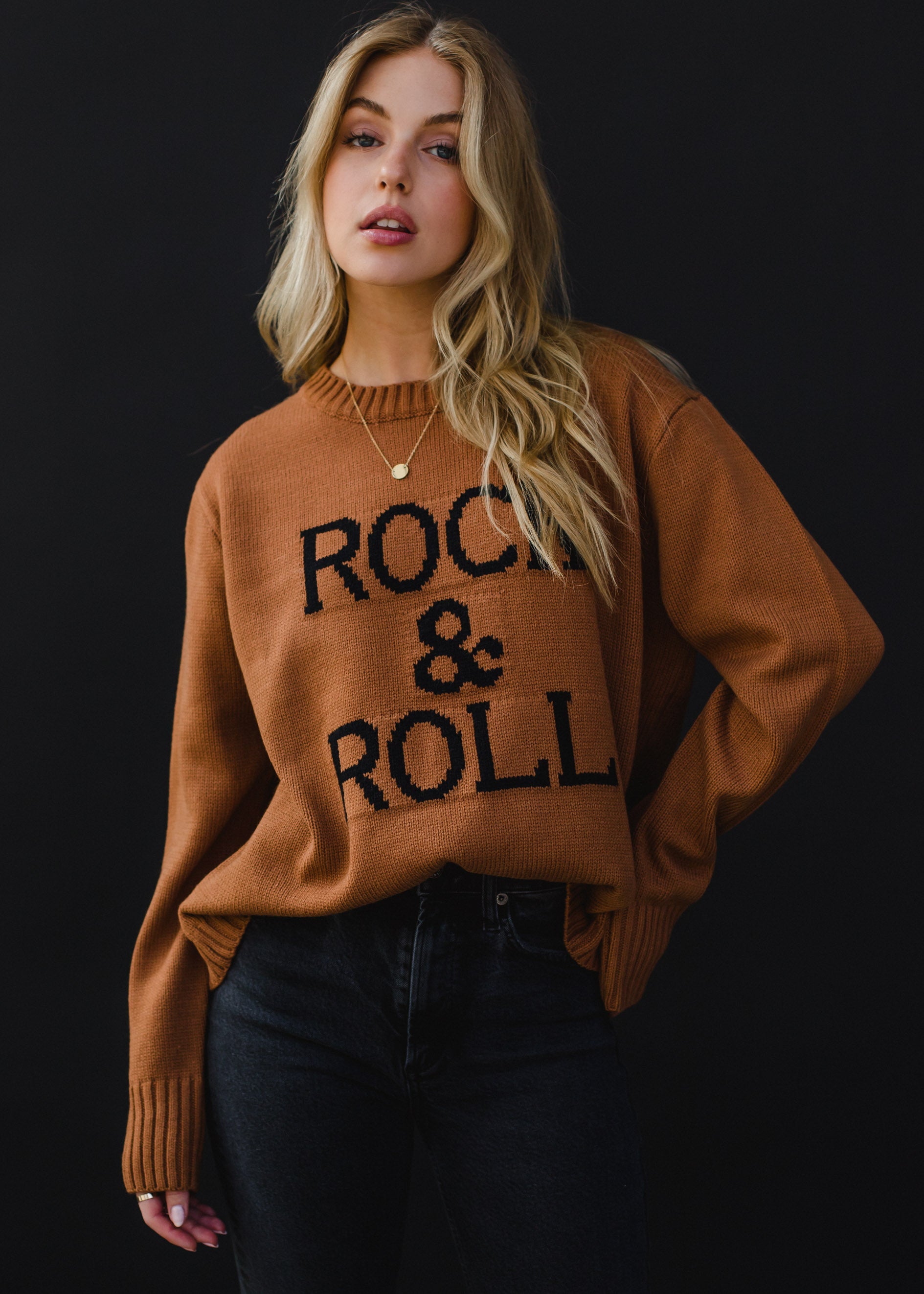Rock & Roll Sweater in Caramel & Black